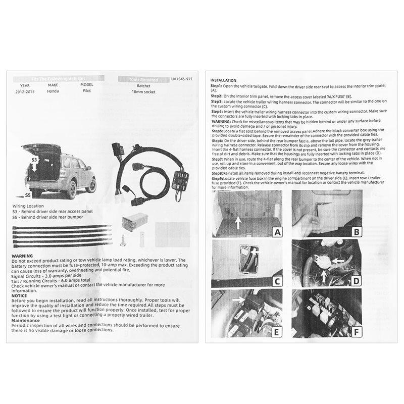 Ac29-Towing Hitch 4-Pin Trailer Wiring Harness 56170 For Honda Pilot 2012-2015 Harness Kit