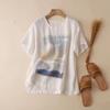 White Tie Dye Art Printing Cotton Linen O-Neck Short Sleeve T-Shirt Women's Blouse Shirts Korean Female Clothing Tops
