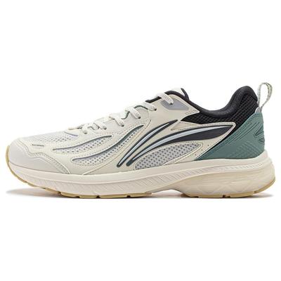 Li Ning Fabric Cushioning Slip Resistant Abrasion Resistant Low Top Running Shoes Men's Ecru ARXT021-2
