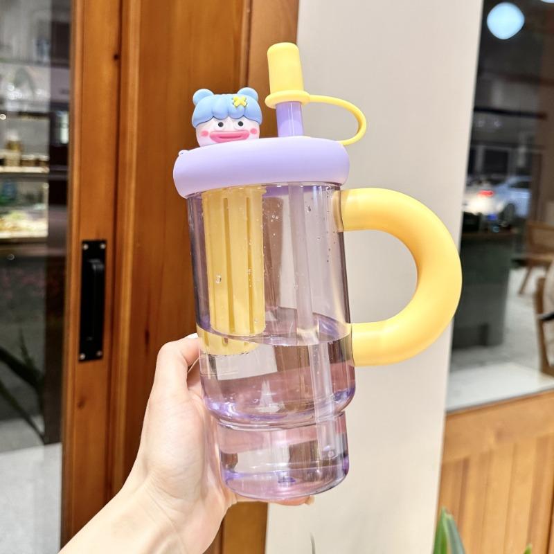 Portable Straw Water Bottle Cute Straw Cup Ice Tumbler for Women Girls Large Capacity Plastic Cup Ins Style Milk Tea Coffee Mug