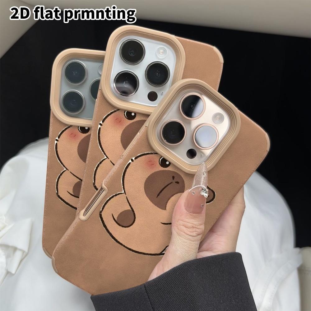 Phone Case: 2D flat lambskin suitable for iPhone 18, 17, 16, 15, 14, 13 Pro film protective case, face-hiding shy capybara, Christmas and Halloween gi