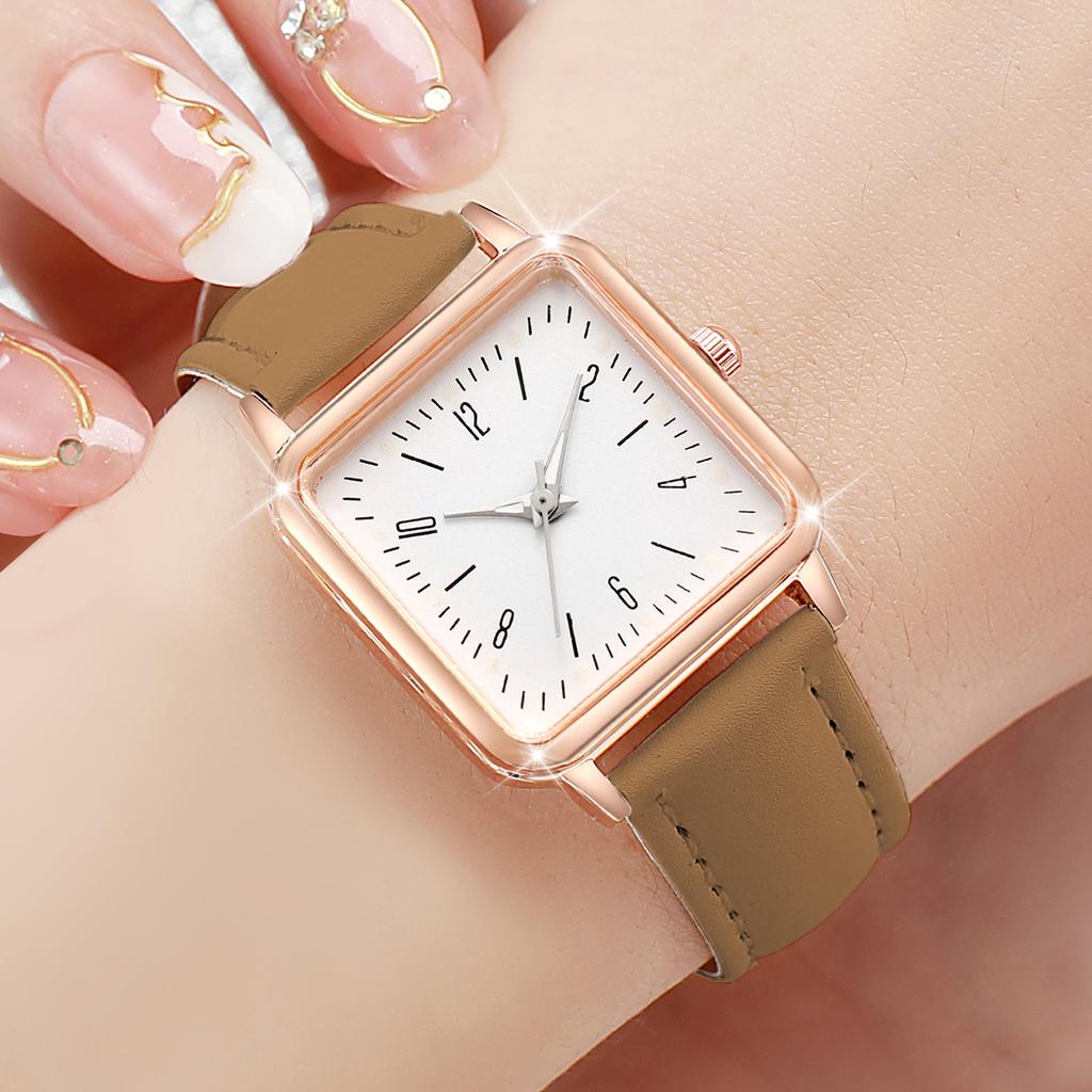 8Pcs/Set Fashion Women's Watch Sweet and Elegant Academy Style Leather Quartz Watch Set (Box Not Included)