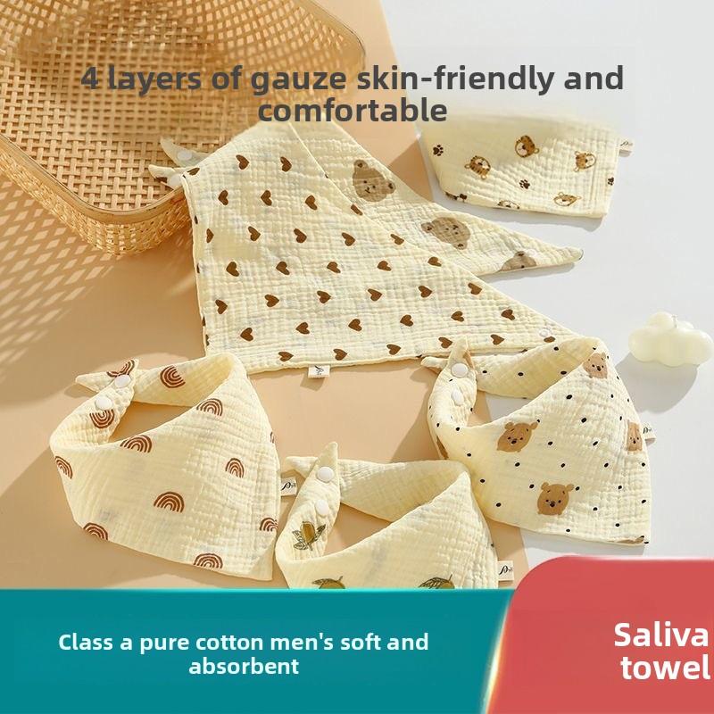 Baby saliva towel, pure cotton four-layer newborn bib, anti-spitting milk triangle towel, spring and summer thin baby petal bib