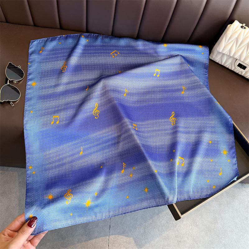 Korean Version of Music Note Simulation Silk Printing Silk Scarf Square Scarf High-end Shawl Sunscreen Neck Professional Scarf Headscarf Scarf