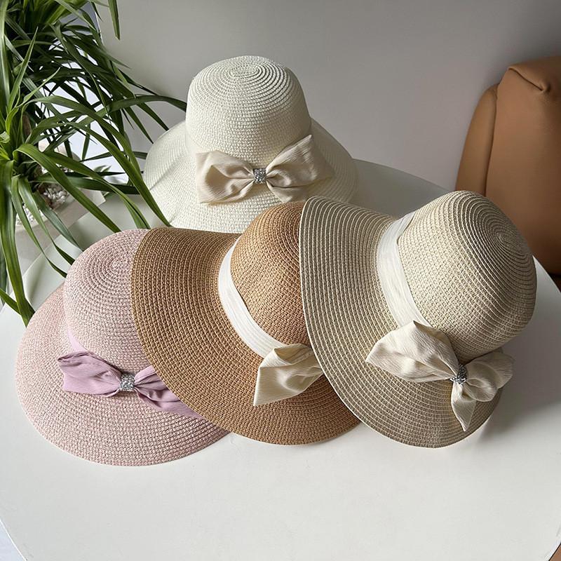 Chic Round Top Wide Brim Sun Hat For Women Japanese Style Bowknot Fisherman Hat Straw Hat Ideal For Spring And Summer