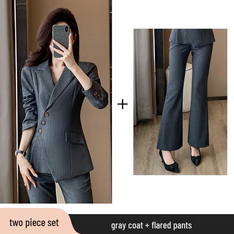 Women's High-End Striped Suit Set - Autumn 2024 Fashion, Elegant Professional Wear, Formal Goddess Style