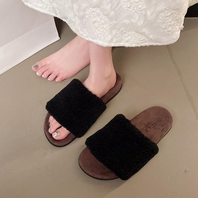 Mao Mao Slippers Women's Autumn and Winter New Indoor Lazy One-word Plush Slippers Home Flat Cotton Slippers