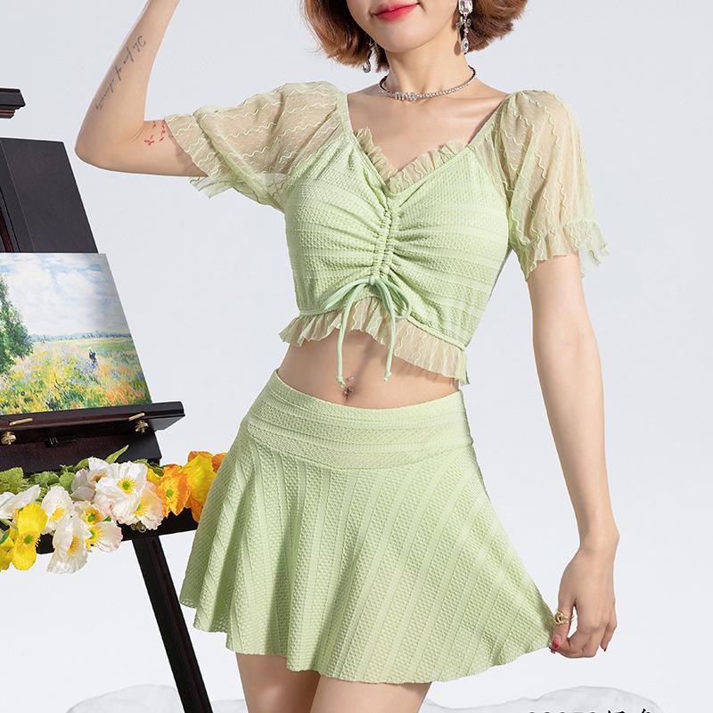 Women’s Sexy Slim Gathered Swimsuit with Split Skirt - 2025 Hot Spring Fashion