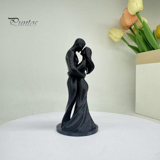 Minimalist Couple Statue 3D Printed Black & White Hugging Statue, Modern Sculpture with Abstract Embrace Dust Wipe Figurine Form, Romantic Desk Decor