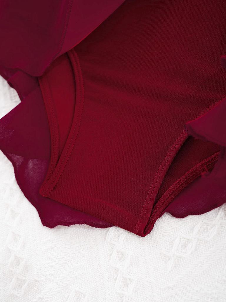 Robe de Danse Fille Manches Longues Col Rond Décoration Sequins Fleur Devant Creux Dos Robe de Performance Élégante