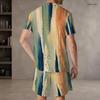 Men Plus Size Dark Blue Printed Round Neck Short Sleeve Top And Shorts Two Piece Set