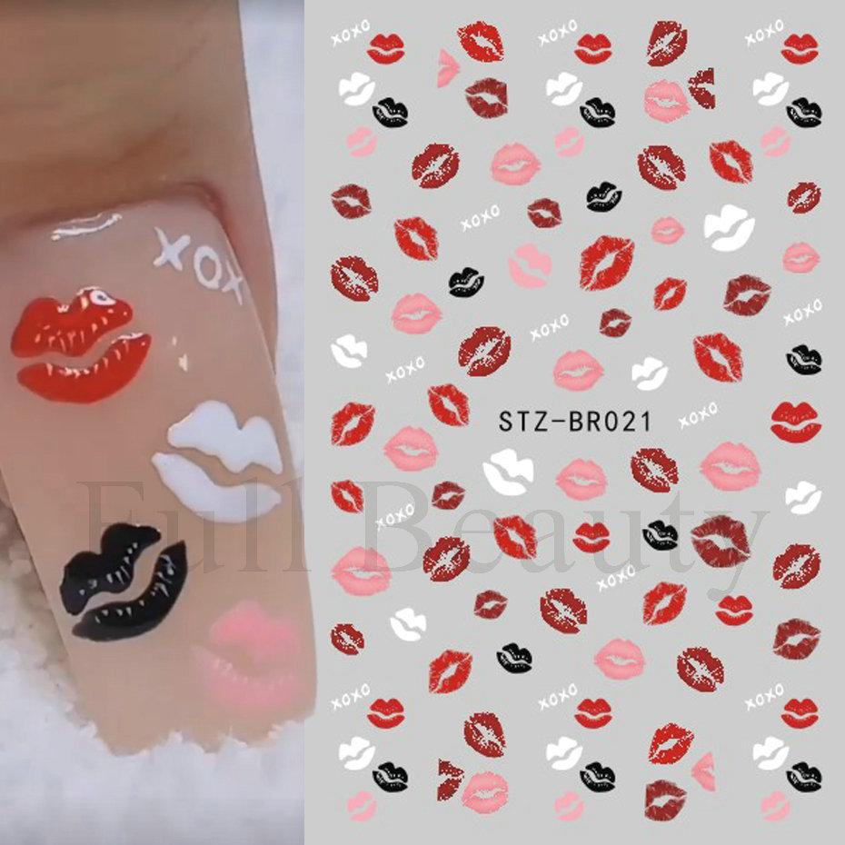 Nail Art Stickers, Valentine'S Day Sexy Lips Alphabet Red Lips Black And White Lipprints Thin Bast Nail Stickers