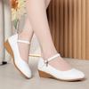3cm 5cm Comfortable Breathable Ankle Buckle Wedges Shoes Women Pumps 2025 Fall Soft Leather Med Heels White Shoes Office Mom