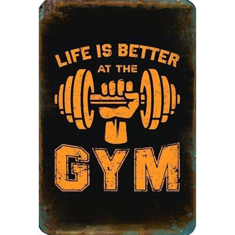 Gym Motivation Metal Tin Sign Fitness Weightlifting Dumbbell Wall Art Decor Home Gym Garage Man Cave Poster Painting