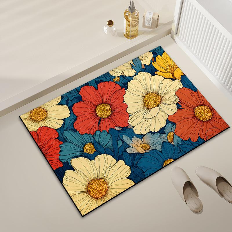 Flower Small Fresh Bathroom Floor Mat Diatom Mud Toilet Absorbent Floor Mat Bathroom Dirty Non-slip Mat Household Door Mat