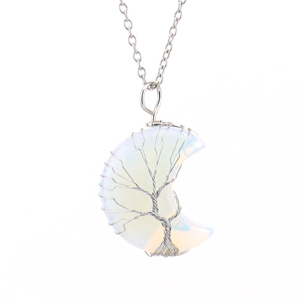 Amethyst Moon Tree of Life Crystal Pendant Necklace N512