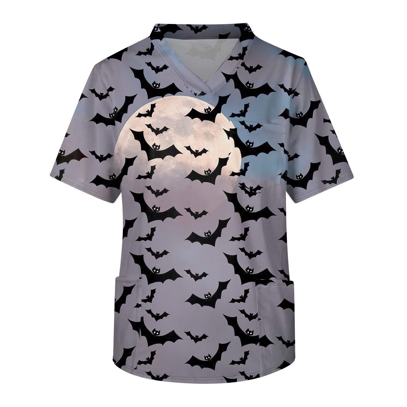 

Мужской топ с короткими рукавами и v-образным вырезом на Хэллоуин с принтом на груди и карманом для ухода за кожей M светло-фиолетовый