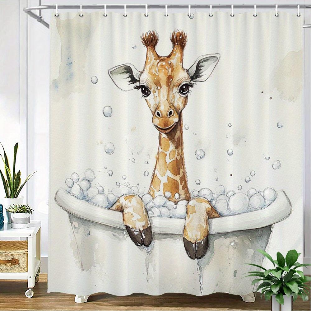 1Pc Whimsical Giraffe Bubble Bath Shower Curtain - Playful Watercolor Animal Humor Design, Durable Polyester Fabric