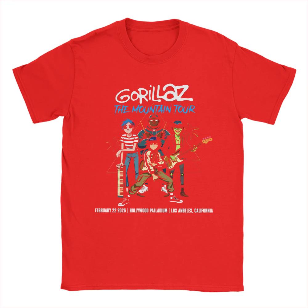 Novelty Gorillaz The Mountain Tour T-Shirt for Men Women O Neck Pure Cotton T Shirt Short Sleeve Tees Clothes