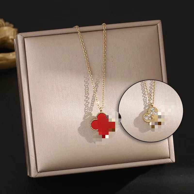 Elegant Gold-Plated Chinese-Style Four-Leaf Clover Necklace with Imitation Hetian Jade Pendant for Women