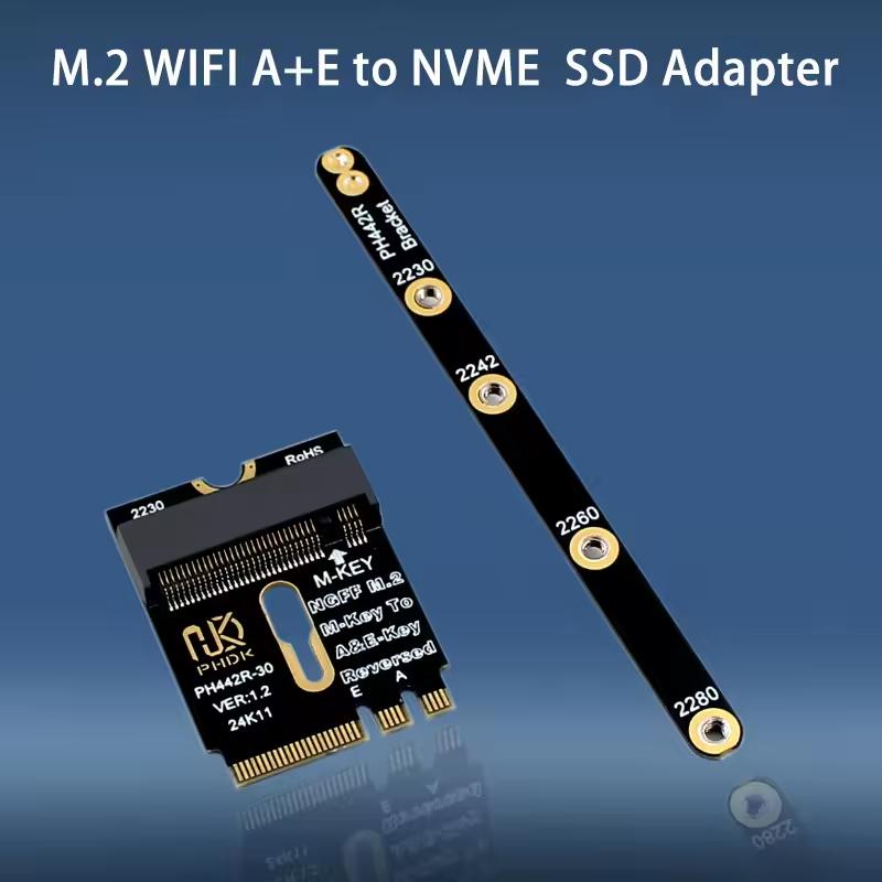 M.2 A+E to NVME SSD Adapter A/E Key to M Key PCIE 4.0 Riser Card with Bracket M2 WIFI Interface for 2230 2242 2260 2280 NVME SSD