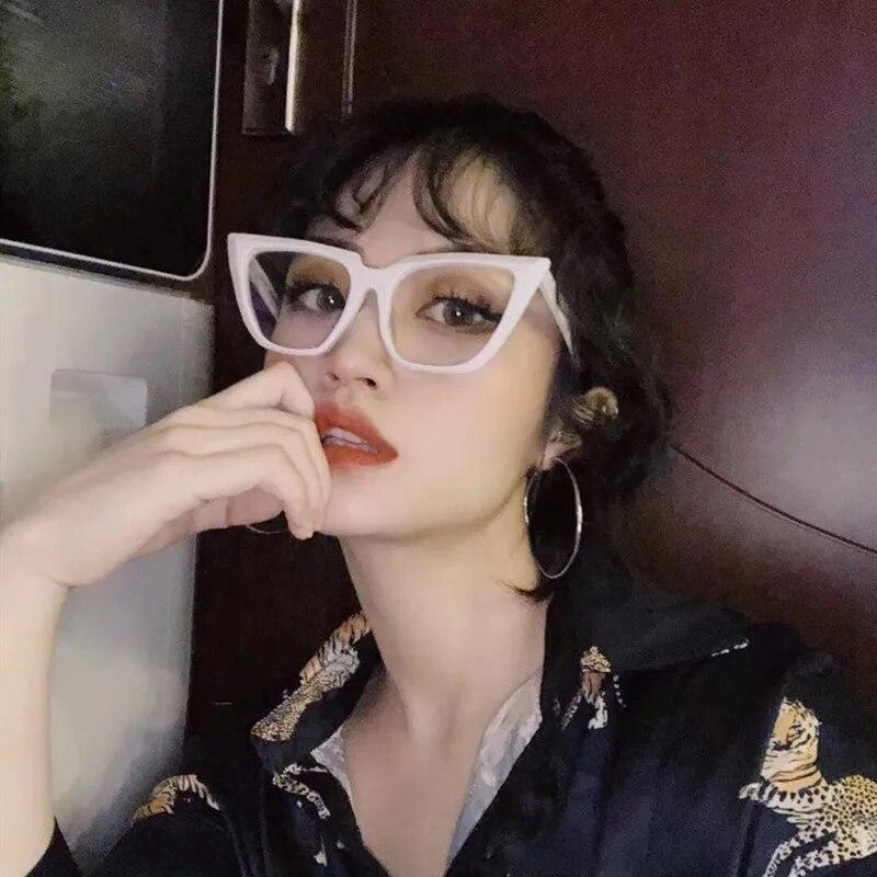 Fashion   New Cat Eye Plain Glasses Anti Blue Light Glasses Frame Retro Big Frame Eyeglasses for Women