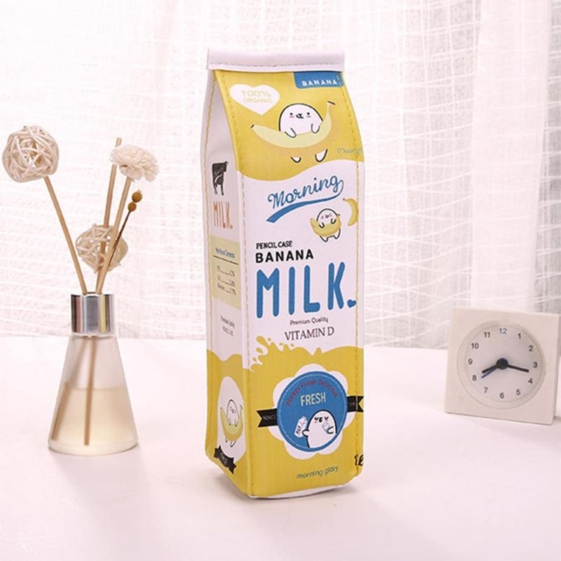 Cartoon Milk Cardboard Shape Pen Bag Przenośna, duża pojemność, wielofunkcyjna, zapinana na zamek papeteria