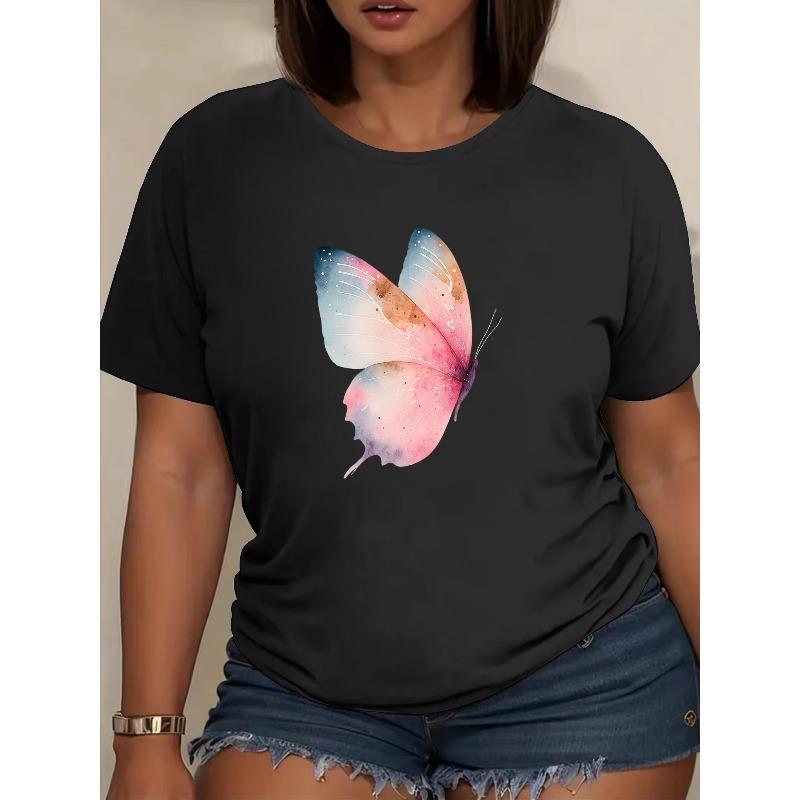 

European Size Women s Starry Butterfly Printed Short-sleeved Shirt, Fashionable Style, Suitable for Summer Fashion, Short-sleeved Top 4XL чорний