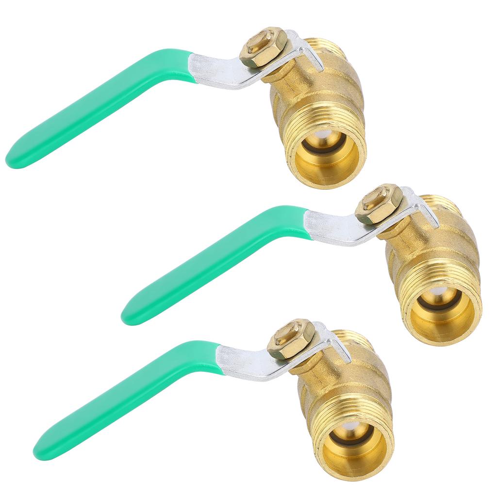 3Pcs Ball Valve Dual Male 12in Thread Switch Water Pipe Tube Thickened Brass Shut Off Valve