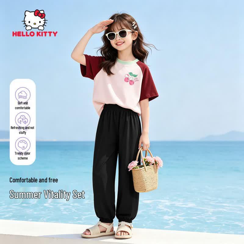 Hello Kitty Girls Summer Casual Quick-Dry Top & Anti-Mosquito Pants Set 120