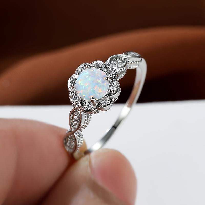 

Элегантные обручальные кольца цвета розового золота для женщин, ювелирные изделия круглой огранки с белым опалом и цирконием, свадебное обещание, украшения для вечеринки 7 белый/серебряный