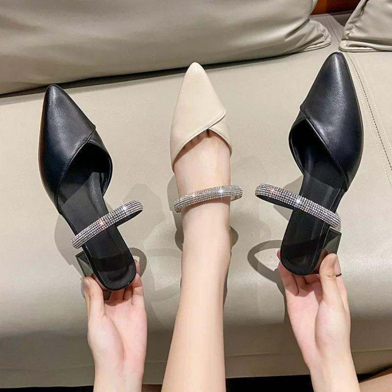 2025 New High Heel Sandals woman Fashion Bow Designer Elegant Solid Square Toe Women's Slippers 35-42 designer sandals