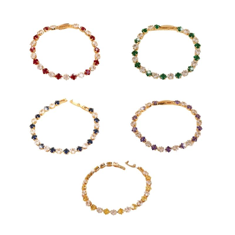 Geometric Pattern Cubic Zirconia Tennis Bracelet Gold Plated Copper Chain Wristband Wrist Accessory For Women Men