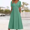 Women's Short Sleeve Maxi Dress V Neck High Waist Elegant Casual Dress With Pockets For Summer Daily Wear