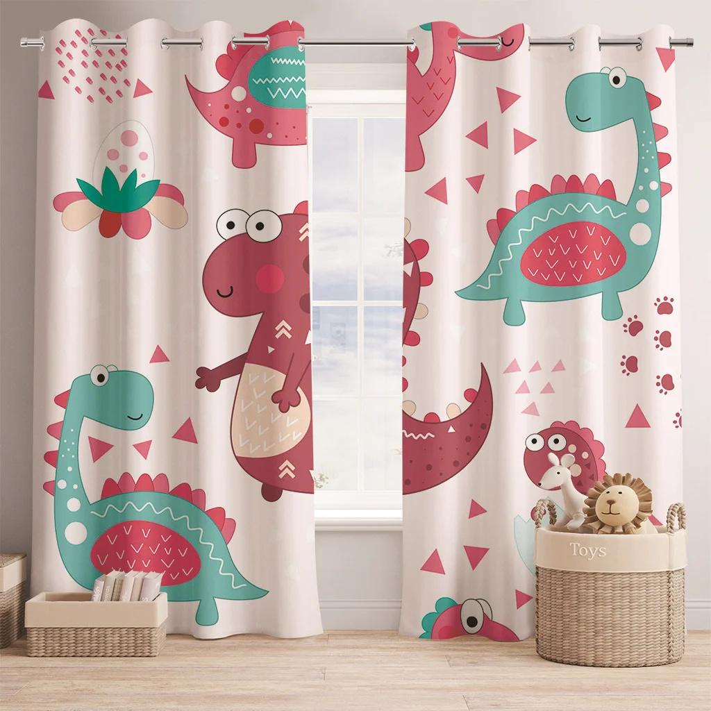 

Любимые детские шторы с рисунком динозавра в мультяшном стиле, 2 панели, занавески для комнаты для мальчиков и девочек, спальня, гостиная, декор для окон 50W130H(CM)X2PCS&Grommet Top