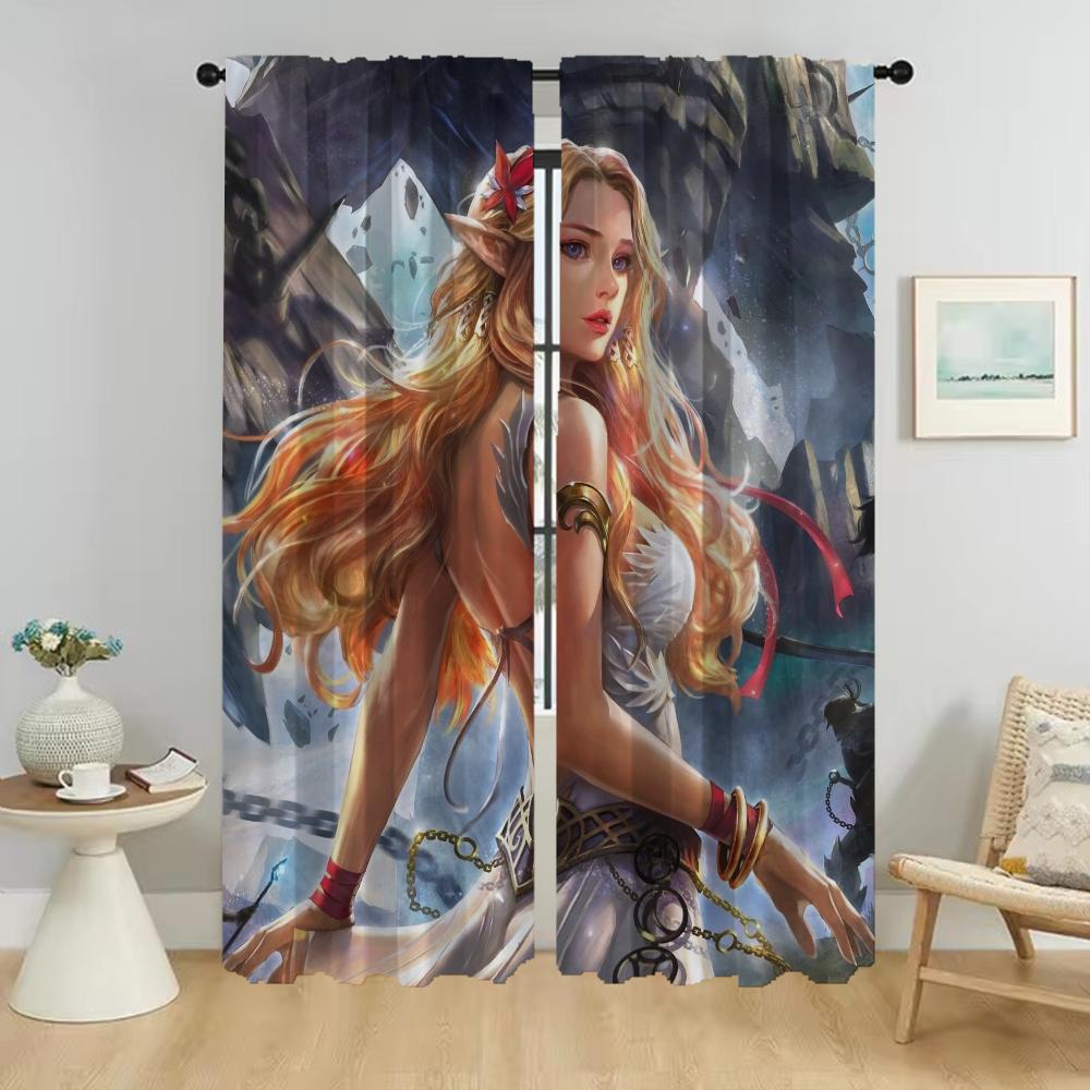 Home Interior Curtains for Living Room Curtain Female Elf Halloween Decoration Partition Tulle for Bedroom Shades Kitchen Camera