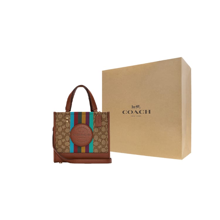 COACH Dempsey Fabric With Cow Leather Tote Bag, Shopping Bag, Shoulder Bag, Crossbody Bag, Handbag Small Women's Brown C5637-IMT1O