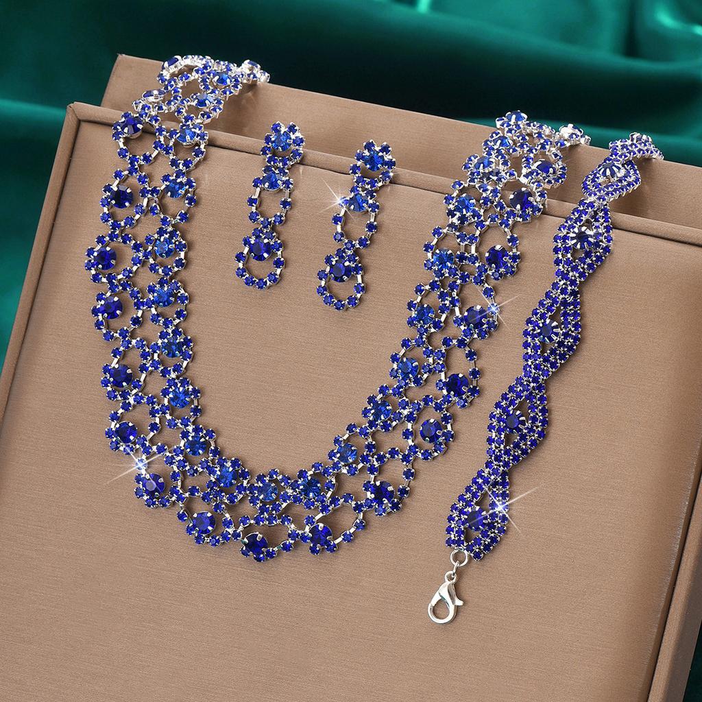 3pcs Women Jewelry Set Rhinestone Earrings Necklace Vracelet Wedding Party Accessories