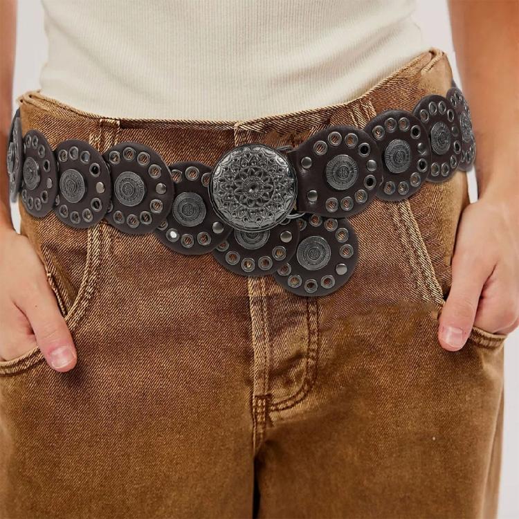Discs Grommet Belt Punk Waist Belt Unique Buckle for Jeans Dress Unsiex