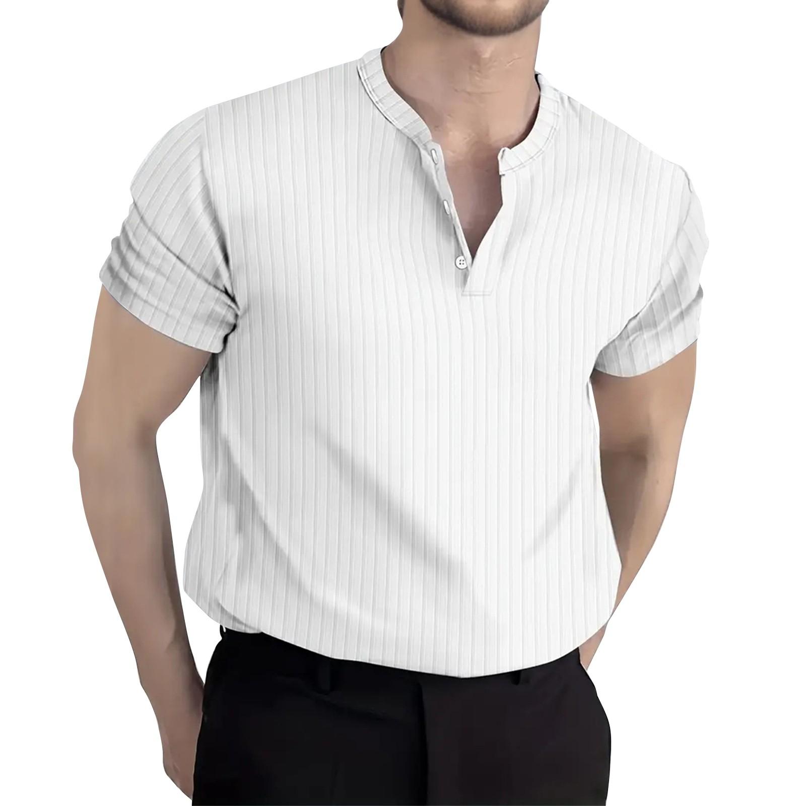 

Мужские летние однотонные топы с коротким рукавом на пуговицах, мужские повседневные модные топы свободного кроя XL белый