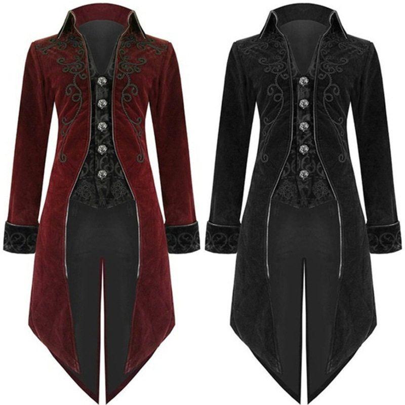 Amazon European and American Plus-Size Tailcoat Medieval Renaissance Retro Clothing Mid-Length Punk Men's Coat