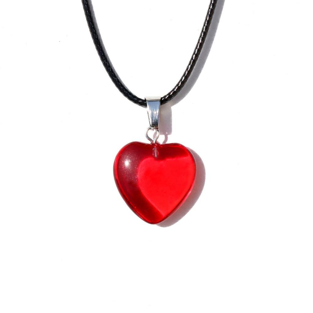 Colorful Heart Glass Pendant Leather Choker - Versatile & Stylish Necklace