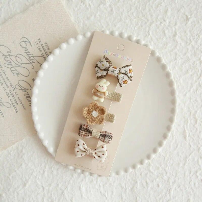 5Pcs Baby Hair Pins for Girls Gift Korean Bear Bunny Kids Hair Accessory Bows Flower Princess Children Girl Hairclip
