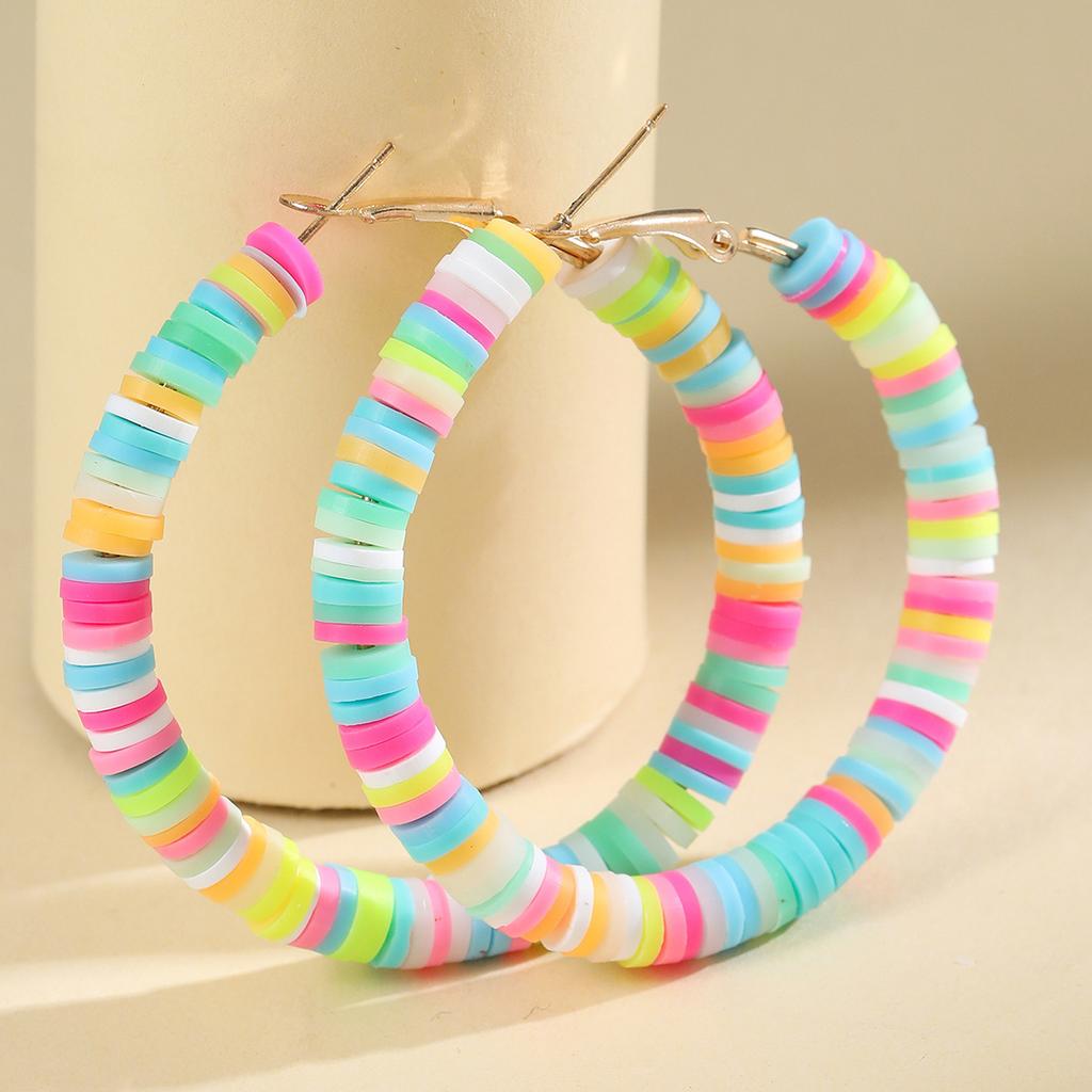 Bohemian beach earrings C-shaped soft pottery film colored stud earrings female street shot Internet celebrity exaggerated earrings