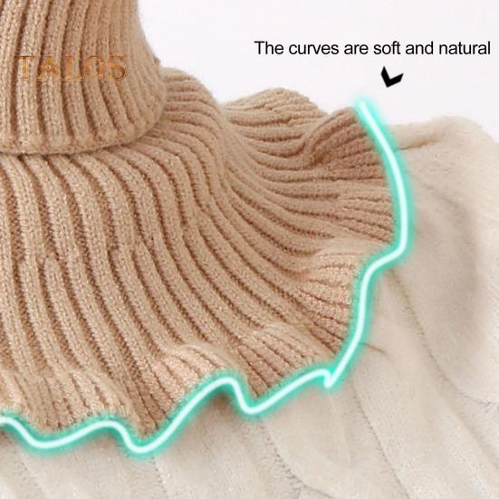 Eșarfă falsă pentru femei, guler înalt, textura cu nervuri, cu volan, guler de tricotat, de culoare solidă, toamnă, iarnă, îngroșat, cald, guler fals