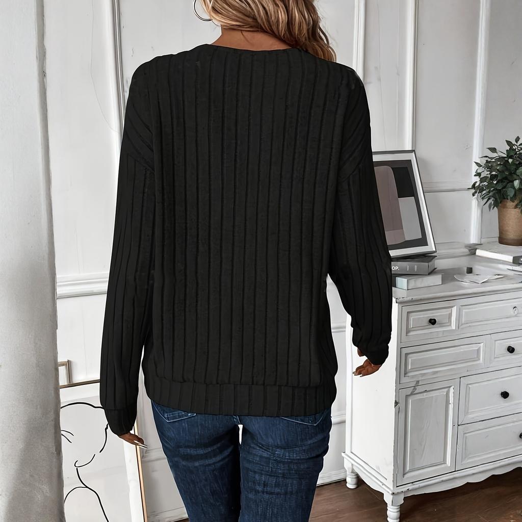 Women's Fashion Long Sleeve Ribbed Elegant Commuting And Casual Top