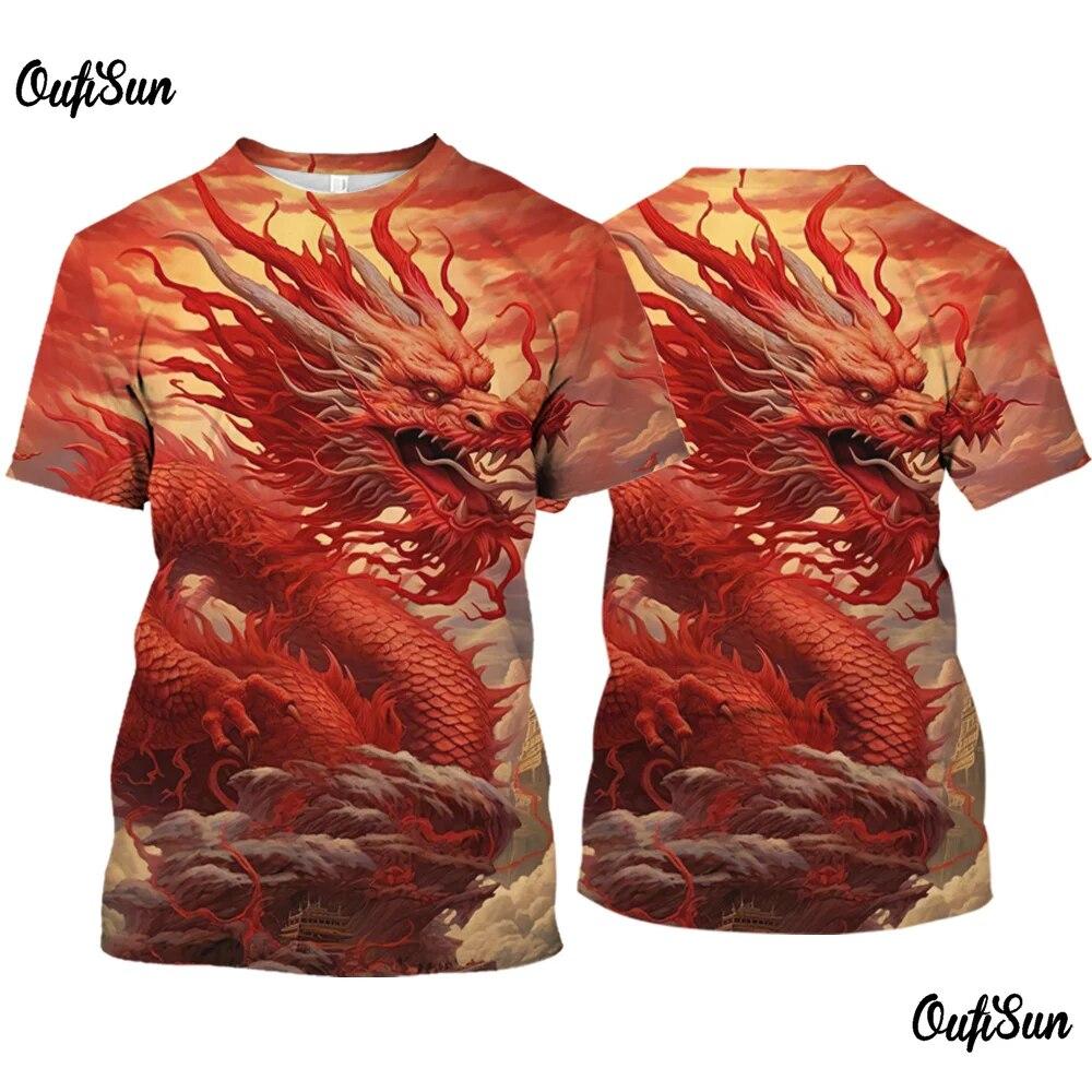 2024 neue In männer T-Shirt 3d Drachen Druck Sommer Kurzarm T-stücke Casual Oansatz Pullover Übergroßen Kleidung Outdoor T hemd
