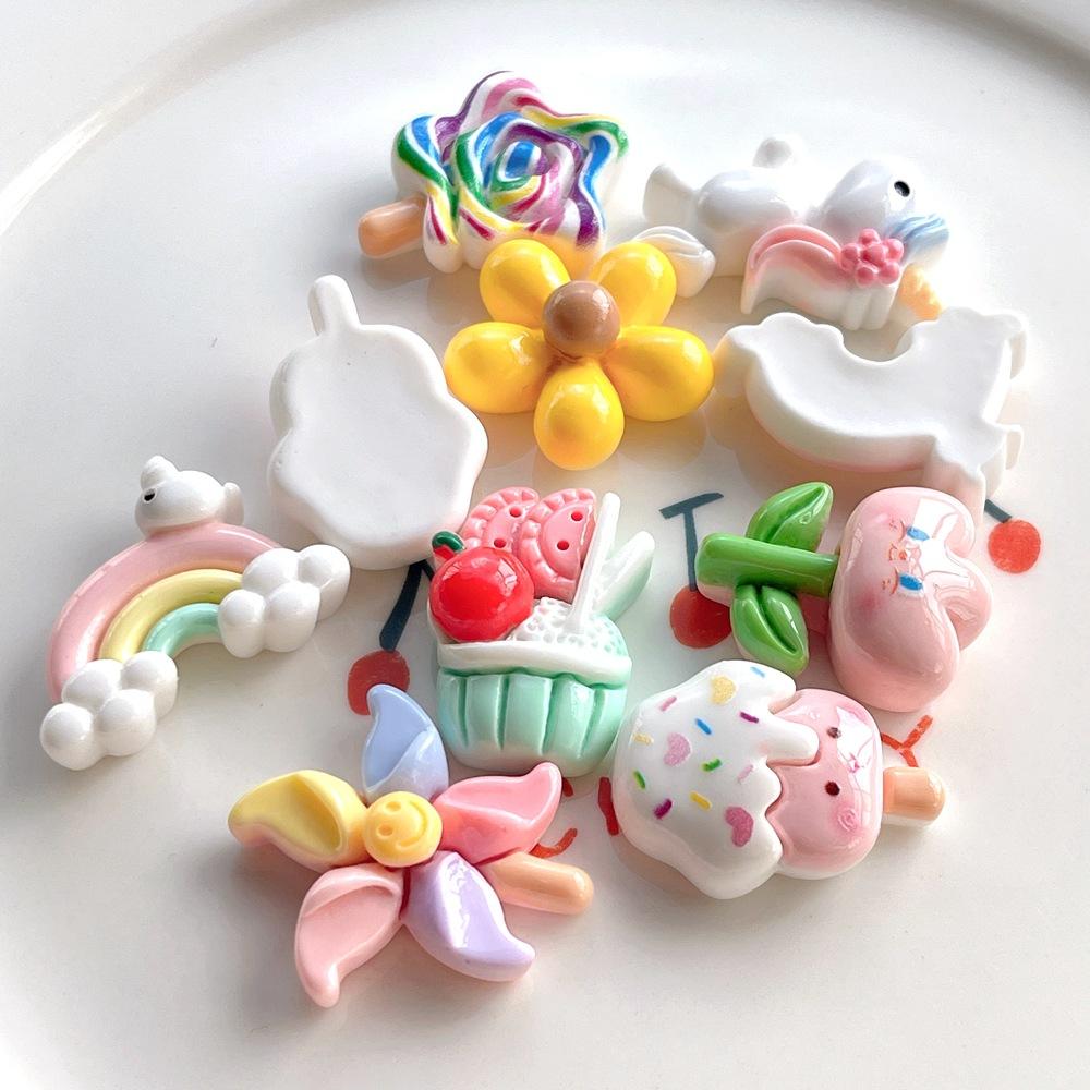 10Pcs New Cute Resin Flowers, Unicorns, Ice Cream Series Flat Back Manicure Parts Embellishments For Hair Bows Accessories