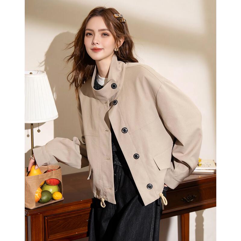 ET BOITE Women's Loose Fit Stand-Collar Cropped Windbreaker