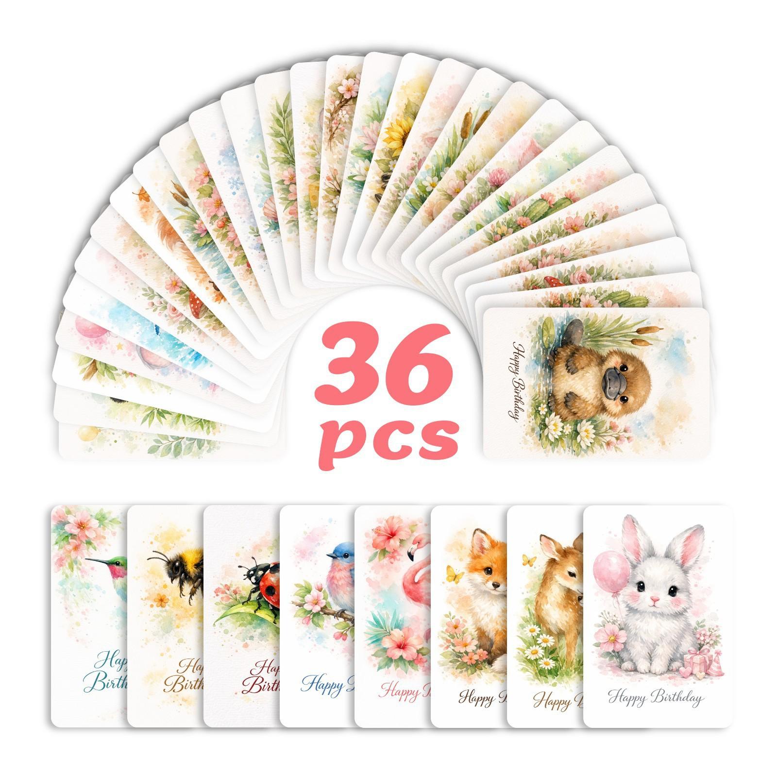 

Healing Watercolor Animal Birthday Card 36 Set Cartoon Cute Pet Blessing Card Gift Wrapping Card RXHB0469